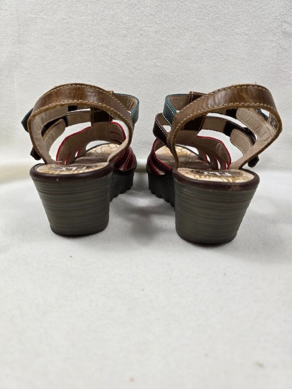 Fly London Womens Size 40 8.5 Multicolor Leather Wedge Sandals - Picture 5 of 7